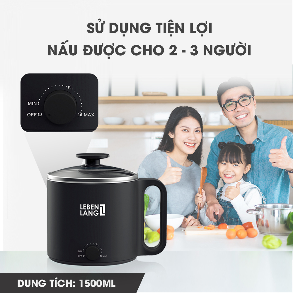 Nồi lẩu điện mini đa năng Lebenlang LBEC0808 1500ml, bảo hành 2 năm - hàng chính hãng