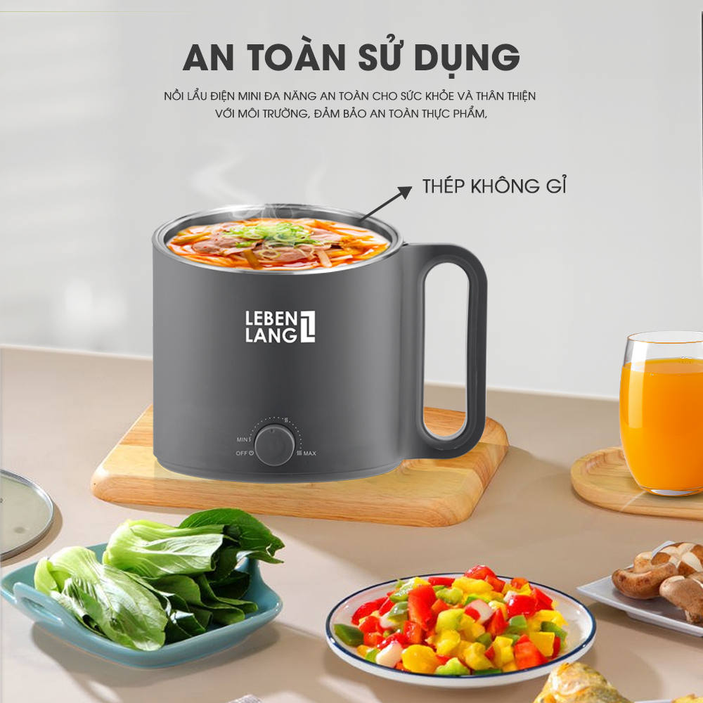 Nồi lẩu điện mini đa năng Lebenlang LBEC0808 1500ml, bảo hành 2 năm - hàng chính hãng