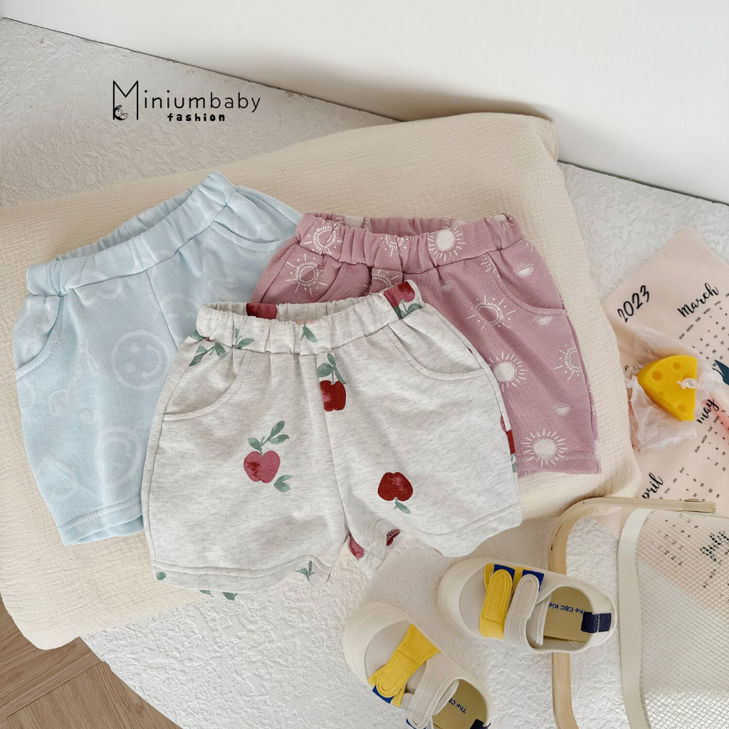 Quần đùi cotton phong cách hàn quốc cho bé trai, bé gái từ 1-6 tuổi, quần cộc/ngắn unisex trẻ em Miniumbaby-QC1480