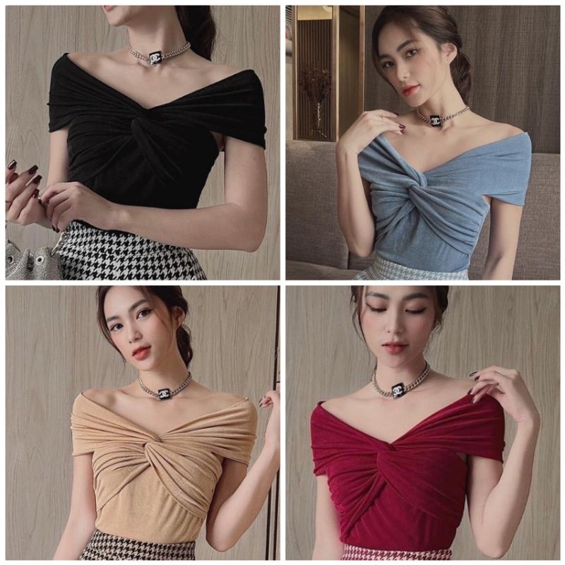 Áo Thun nhũ kiểu xoắn ngực tay con hàng Quảng Châu