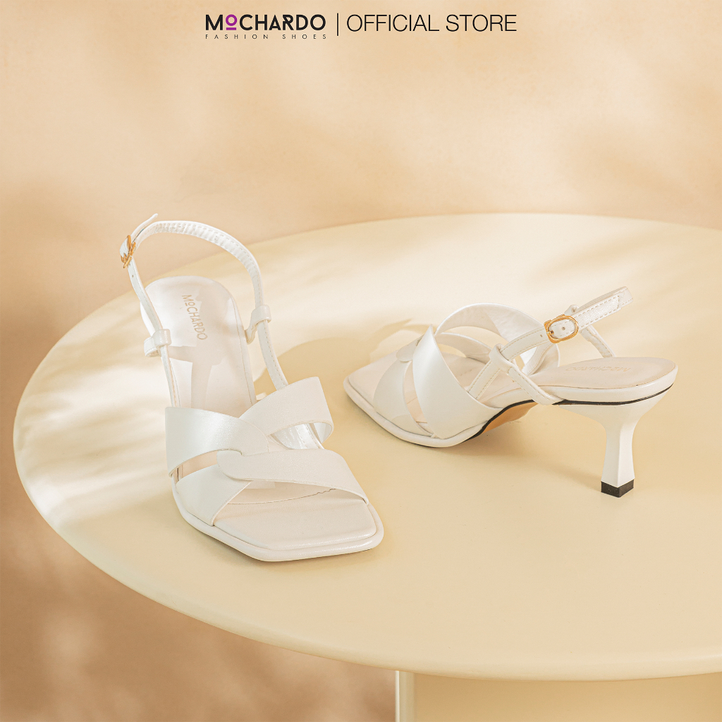 Giày Sandal Nữ Cao Gót Morchado MC.1 Mũi Vuông, Da Trơn Phối Quai Đan Chéo Gót Nhọn 6cm
