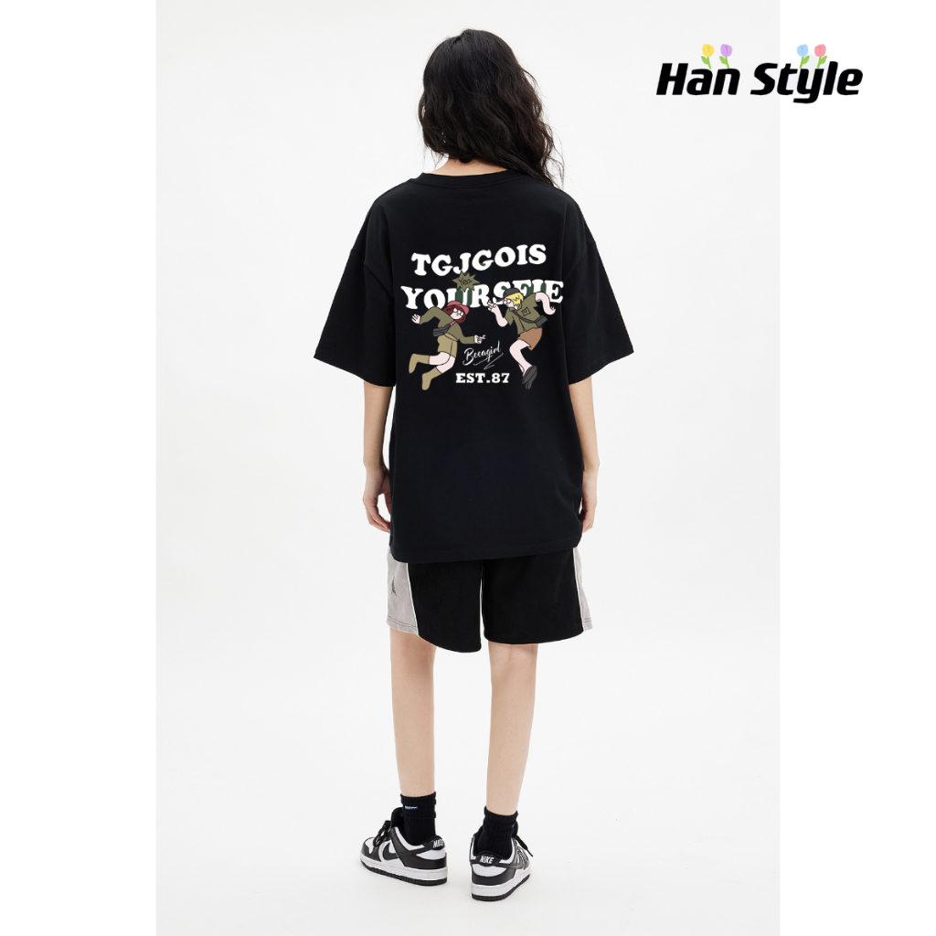 Áo thun tay lỡ unisex Hanstyle Áo Thun cotton Dáng Rộng In Họa Tiết Kiểu hip-hop Đường Phố Cá Tính Thoải mái khi mặc, độ co giãn và đường chỉ rất tốt❤ A2744