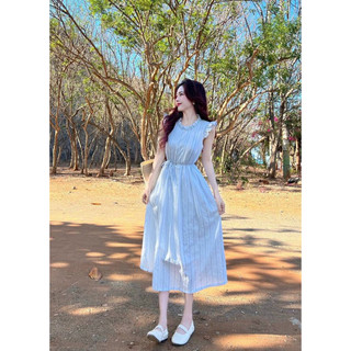 Đầm midi kẻ sọc tay viền bèo 💦