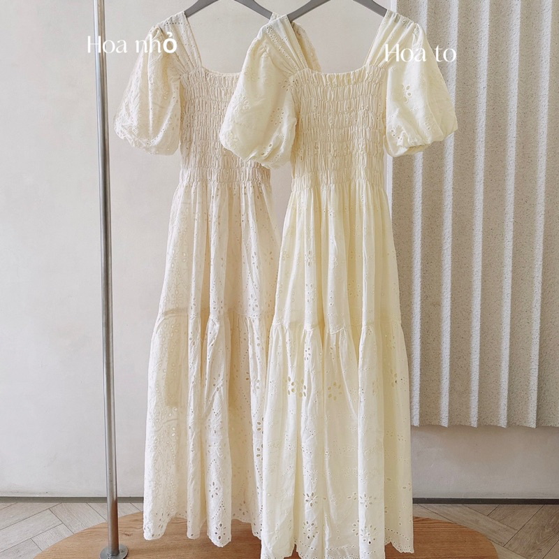 Váy đầm babydoll chun bụng chất đũi thêu nổi may hai lớp dày dặn OSAA DAILY
