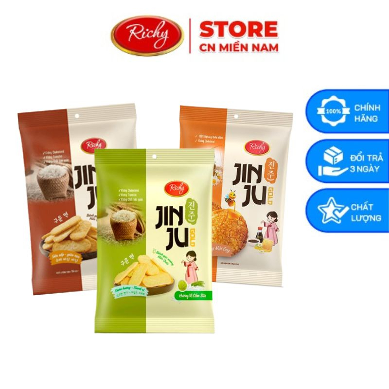 Combo 3 bánh gạo Hàn Quốc Jinju Richy vị cốm sữa ganjang mật ong và bò nướng tiêu