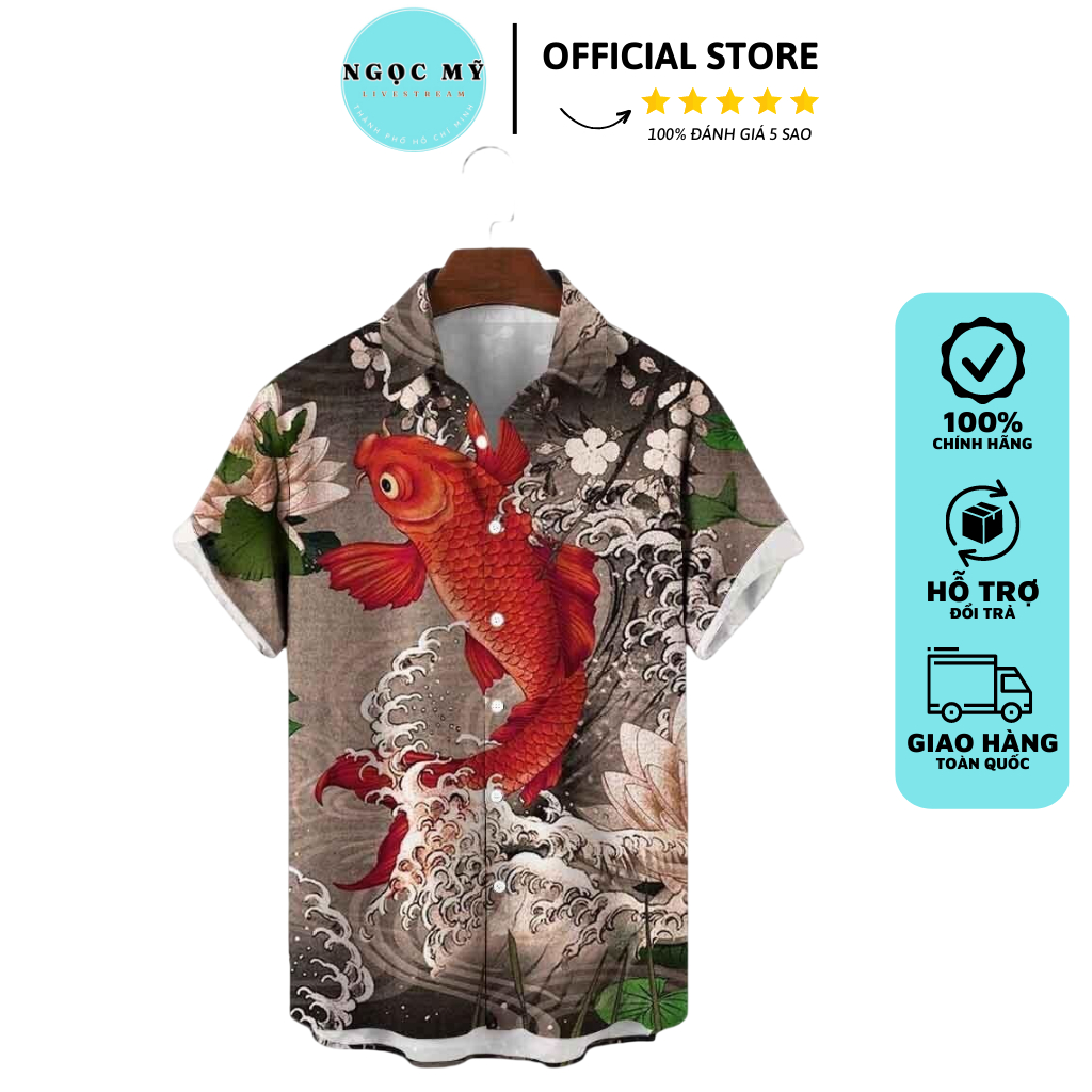 Áo Sơ Mi Nam Họa Tiết Cá chép Vải Lụa Thoáng Mát - Không Nhăn - Form Suông - Mrmystore