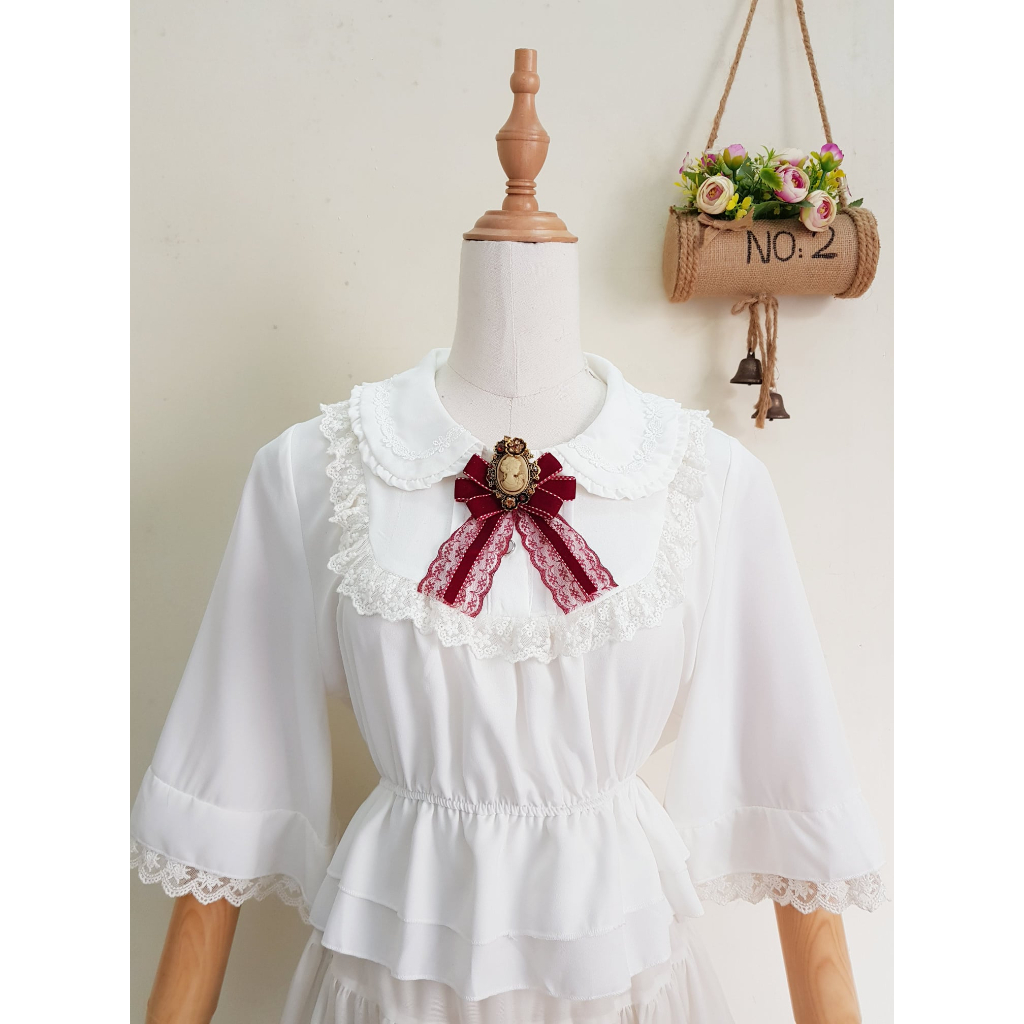 Nơ cài áo tag cài áo vintage màu đỏ