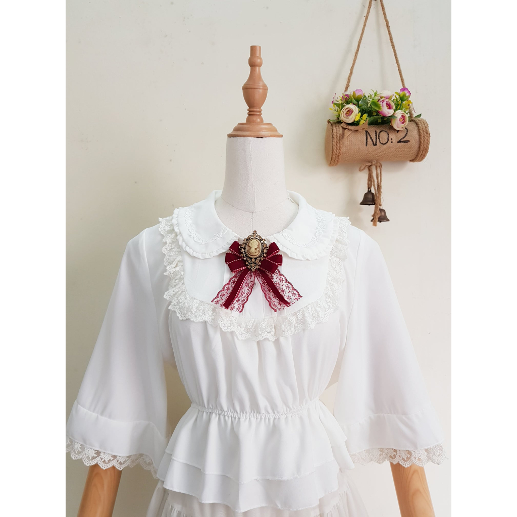 Nơ cài áo tag cài áo vintage màu đỏ