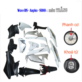 Dàn áo xe Wave RS - Wave anpha - Wave S100 đời 2006 đến 2016 Loại Phanh Cơ - Ổ khóa vuông nhựa ABS nguyên sinh màu trắng