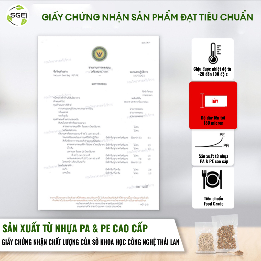 Túi Hút Chân Không Định Hình SGE B1D-Rep Định Hình Sản Phẩm Bền Đẹp Dai Chắc Đầy Đủ Kích Thước, Chất Liệu PA PE