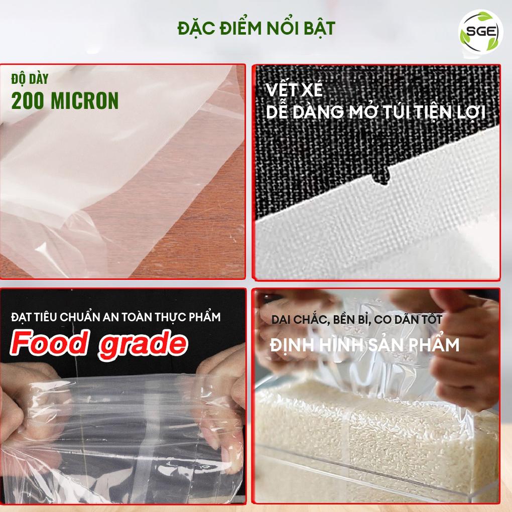 Túi Hút Chân Không Định Hình SGE B1D-Rep Định Hình Sản Phẩm Bền Đẹp Dai Chắc Đầy Đủ Kích Thước, Chất Liệu PA PE