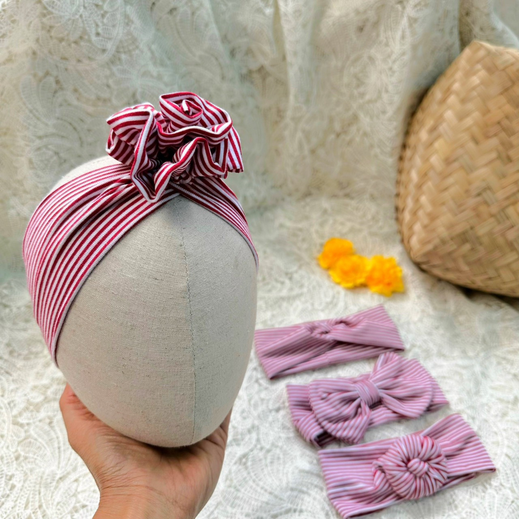 Băng Đô Nơ TURBAN Dây Hoa Cotton Nơ Đáng Yêu Cho Bé Gái - Màu Sọc Đỏ