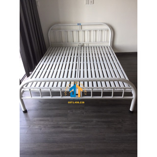 Giường sắt bi tròn 1m6x2m màu trắng