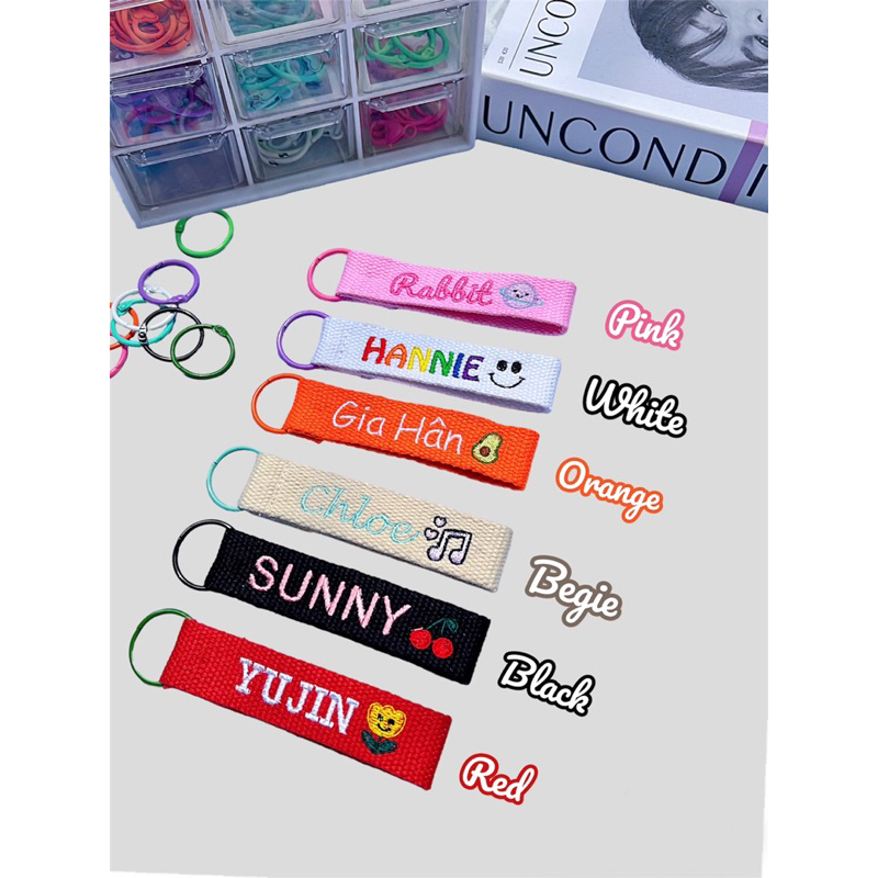 Nametag cotton, móc khoá thêu tên theo yêu cầu