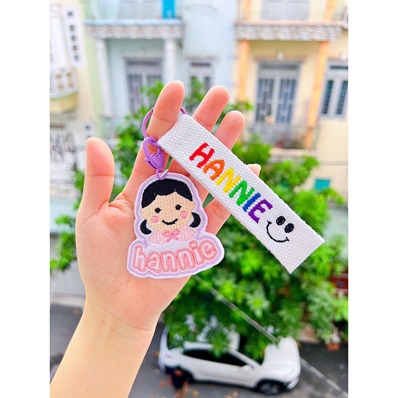 Nametag cotton, móc khoá thêu tên theo yêu cầu