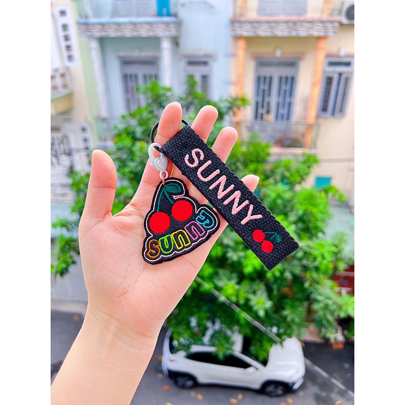 Nametag cotton, móc khoá thêu tên theo yêu cầu