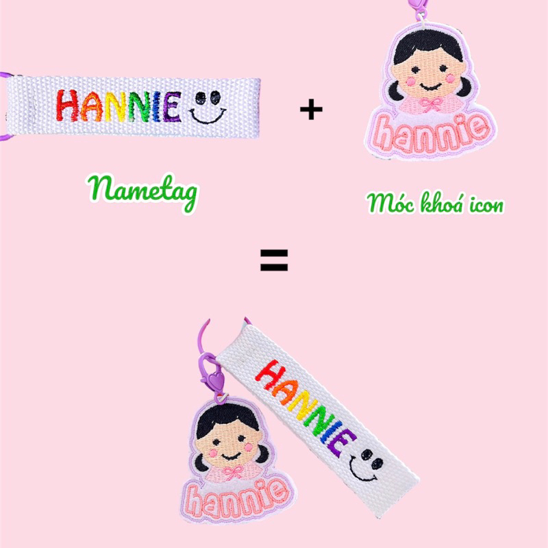 Nametag cotton, móc khoá thêu tên theo yêu cầu