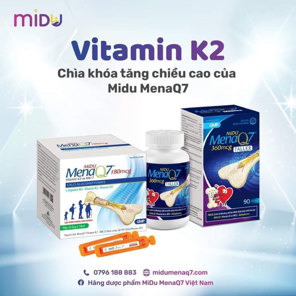 Midu Mena Q7 180mcg - Phát triển chiều cao và chuyển hóa canxi hiệu quả cho mọi lứa tuổi