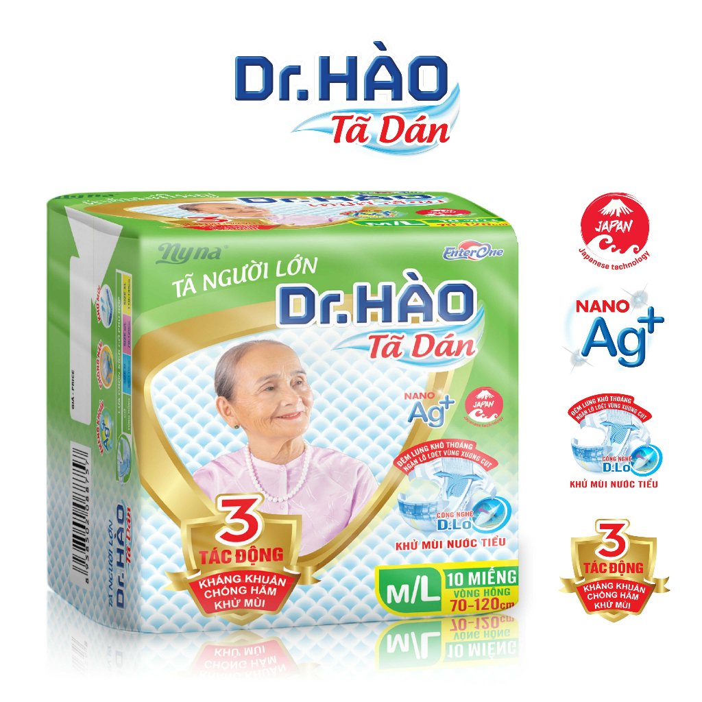 [Mã BMLT35] Tã dán người già/bệnh enterone DR HAO size M/L 10 miếng siêu mềm mỏng thấm nhanh tả/bỉm chống hăm khử mùi