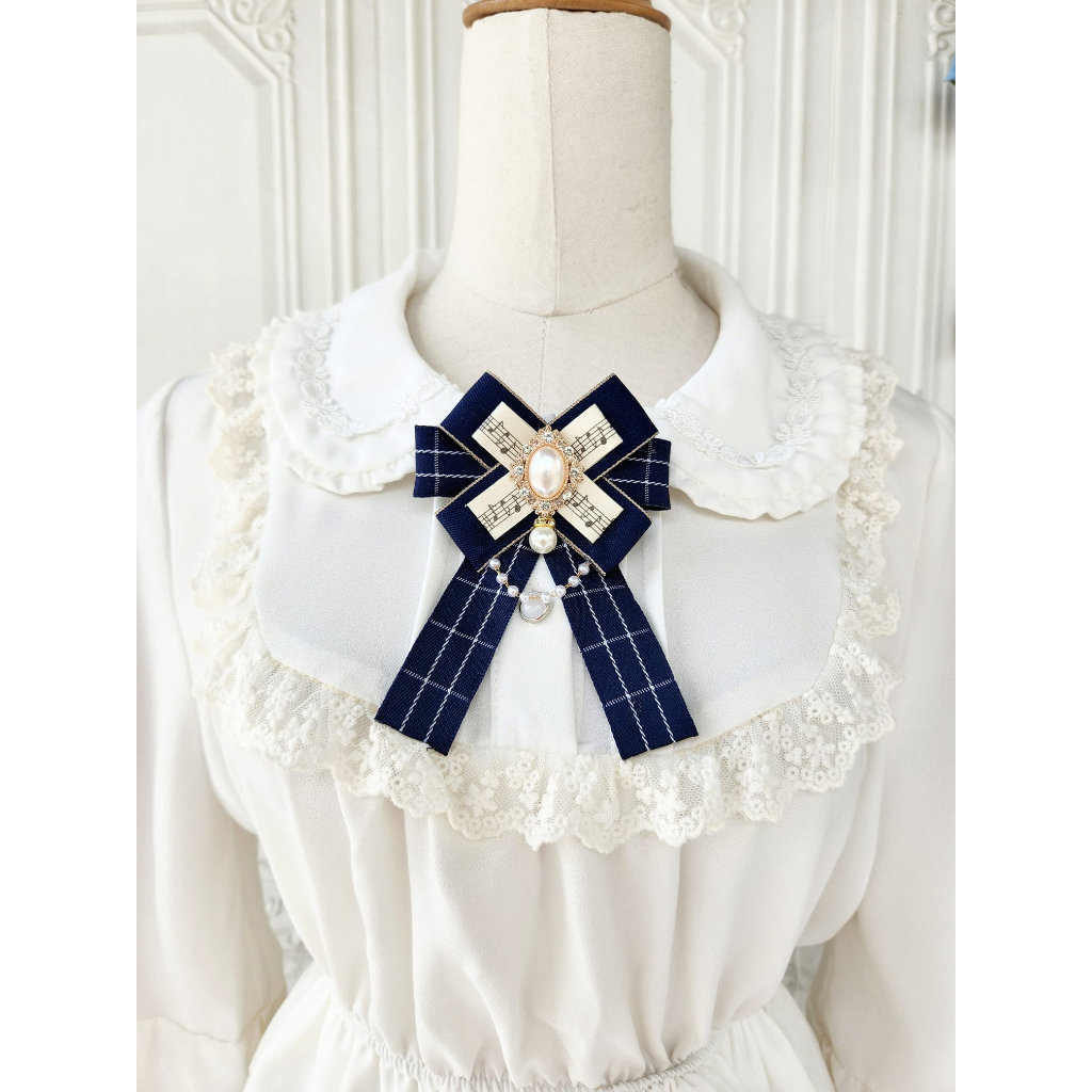 Nơ cài áo tag cài áo vintage lolita màu xanh navy