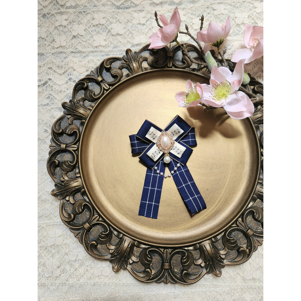 Nơ cài áo tag cài áo vintage lolita màu xanh navy