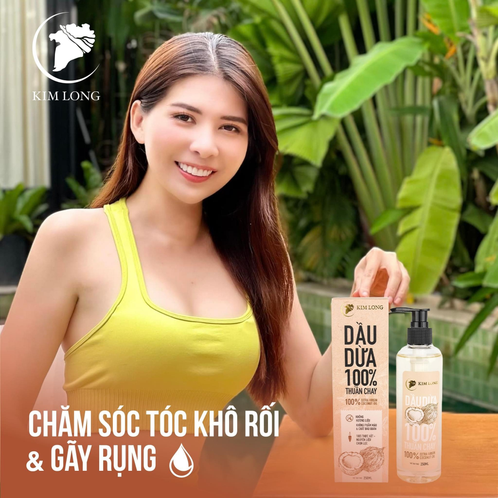 500ml - Dầu Dừa Kim Long nguyên chất 100% - Thuần chay - Hỗ trợ dưỡng da, dưỡng tóc, dưỡng môi, ngừa rạn da