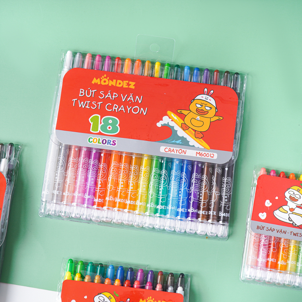 Bút Sáp Vặn MONDEZ 18 Màu Loại Dài, Sáp Mịn, Màu Chuẩn, Chất Liệu An Toàn Cho Bé M60012