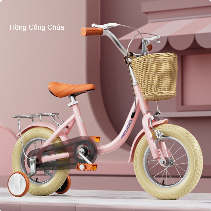 Xe đạp trẻ em (12-20 inch) dễ thương, có bánh phụ trợ phía sau giúp bé tập xe dễ dàng
