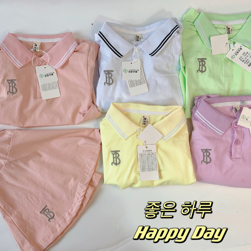 Váy Polo Cho Bé Gái Đi Học 8kg - 23kg, Váy có cổ cho bé Cotton Siêu Mát Lạnh Họa Tiết Thêu Cỏ Viền Trơn Mã 2