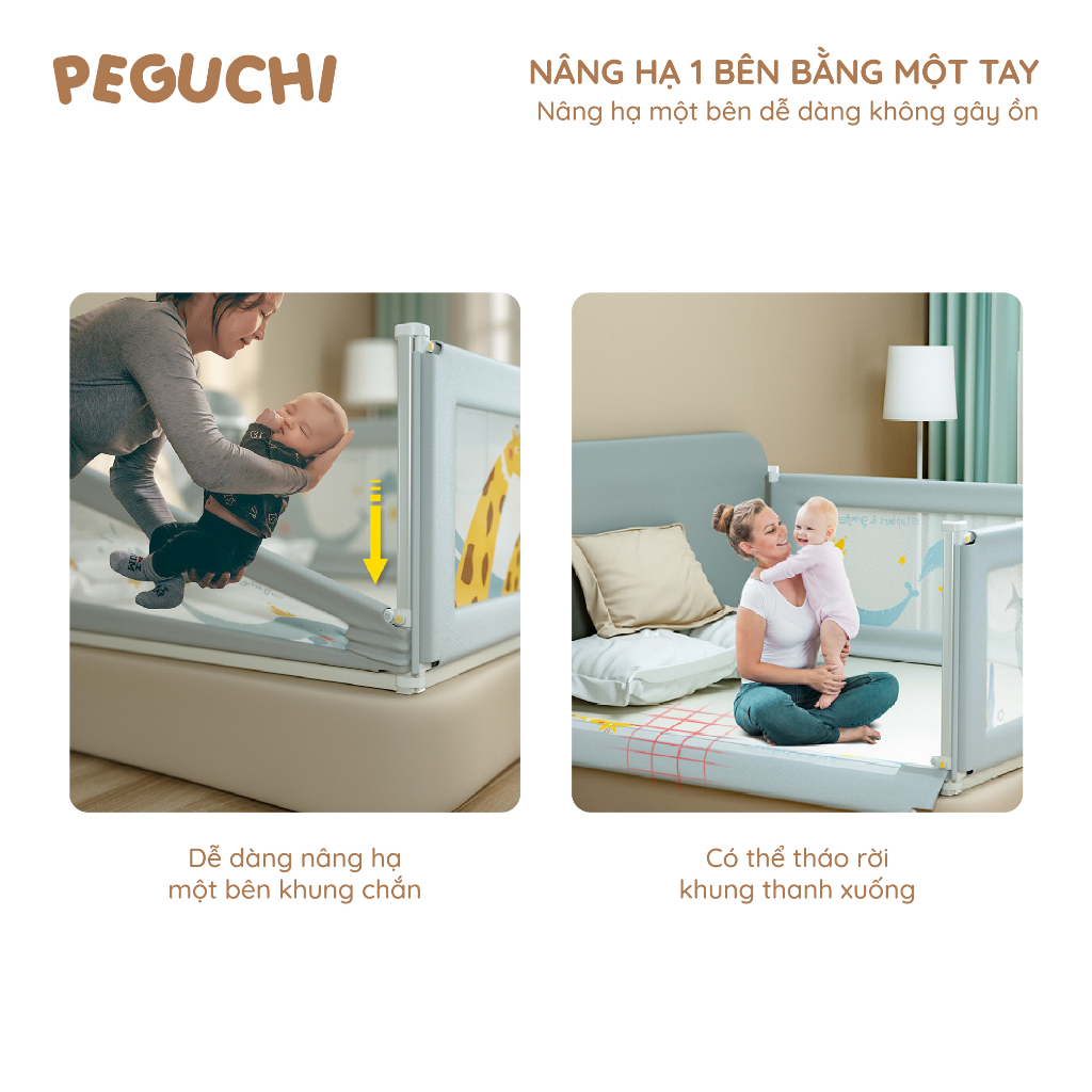 Thanh Chắn Giường Cao Cấp HAWAI Dạng Trượt Phiên Bản Nâng Cấp, Nâng Hạ Linh Hoạt
