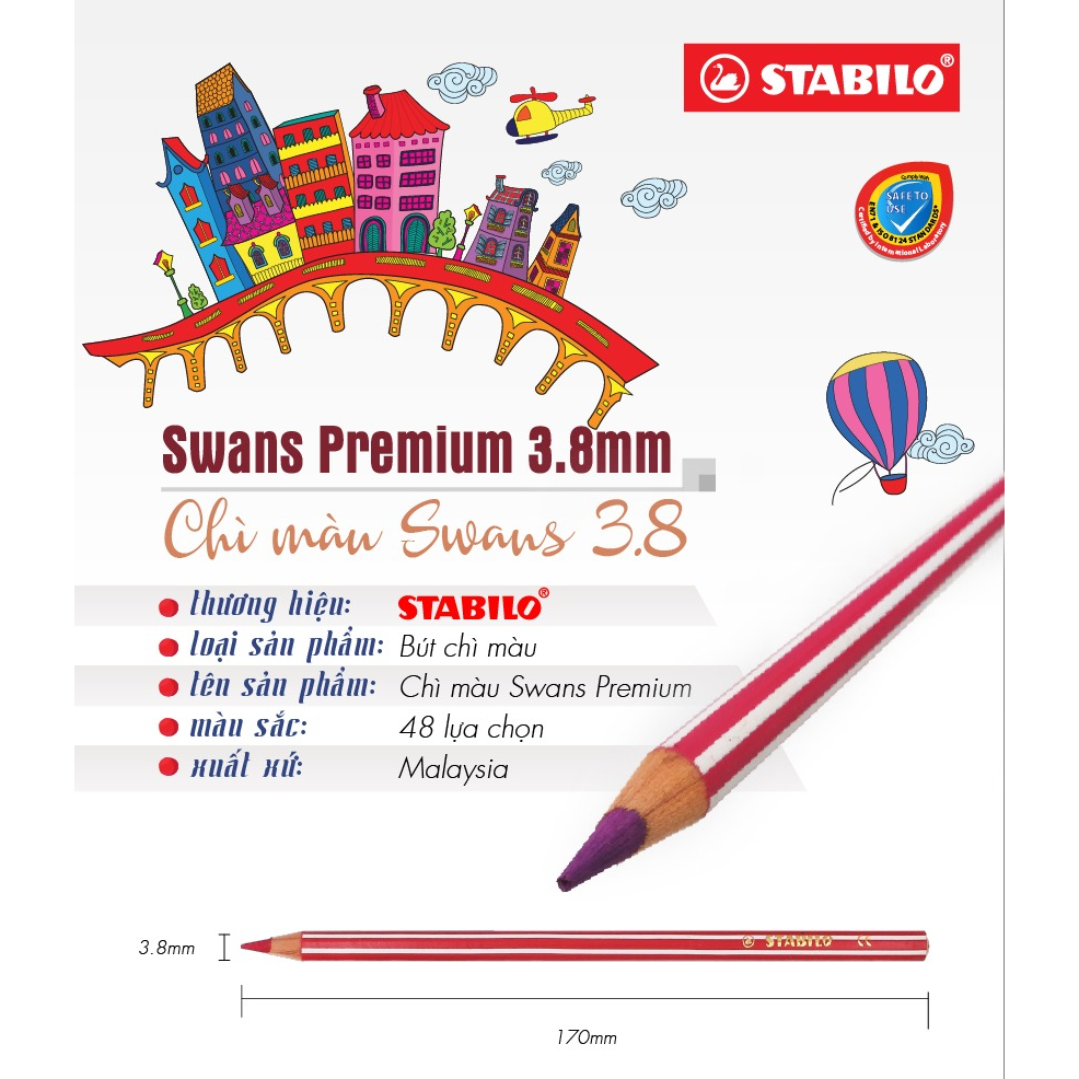Bút chì màu STABILO Swans Premium 3.8mm 36 màu lẻ