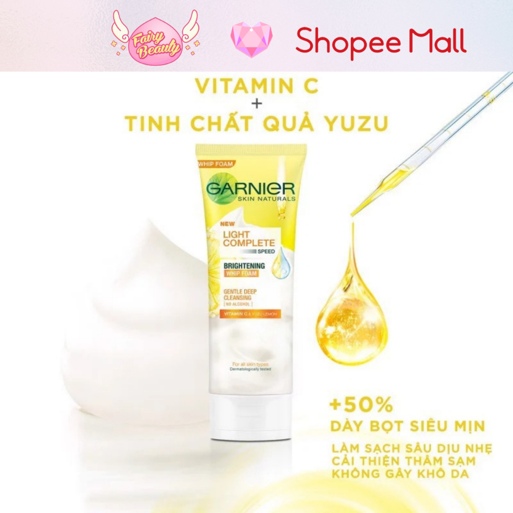 [GARNIER] Sữa Rửa Mặt Tạo Bọt Chứa Vitamin C Giúp Sáng Da, Mờ Thâm Và Ẩm Mịn Light Complete Brightening Whip Foam 100ml