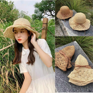 (HÀNG QUẢNG CHÂU CAO CẤP) Nón cói đan tay phối dây da cho bạn gái đi biển sống ảo Mũ cói phong cách Vintage dễ gấp gọn