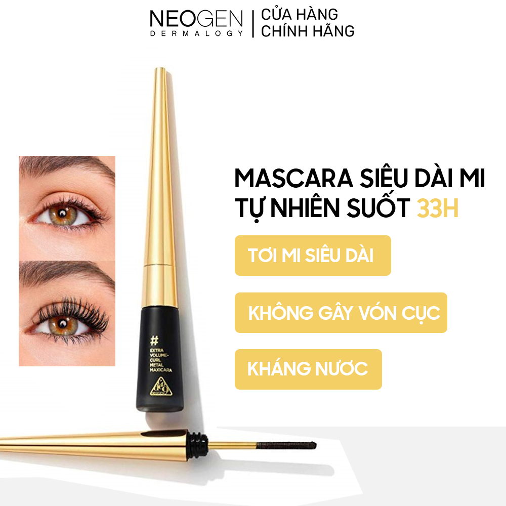 [02/2024] Mascara Kim Loại Giữ Mi Cong Và Dài Trong 33 Giờ Neogen Dermalogy Extra Volume Curl Metal Maxicara 01 Black 4m