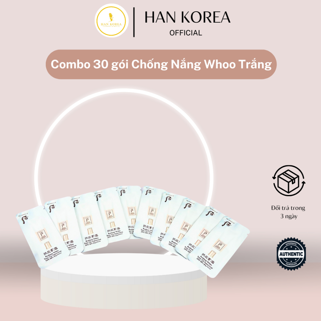 Combo 30 gói tinh chất chống nắng WHOO trắng, nâng tone, dưỡng trắng SPF50+ PA++++ 1ml HÂN KOREA