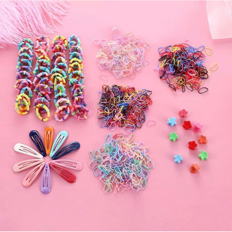 Set dây buộc tóc 780 chi tiết cho bé kèm hộp siêu sinh