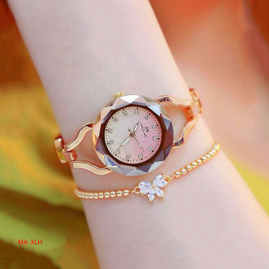 Đồng hồ nữ Hiệu BS mặt tròn quai thép siêu đáng yêu, Đồng hồ thời trang màu vàng hồng bền đẹp sang trọng và thời thượng
