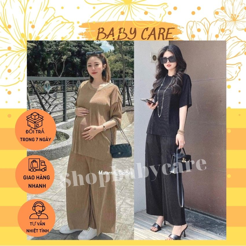 BỘ BẦU TĂM LY CỔ TRÒN QUẦN XUÔNG CHẤT CO DÃN THOẢI MÁI-SÉT XUÔNG CỘC TAY QUẦN DÀI HÁCH DÁNG CHO CÁC MOM
