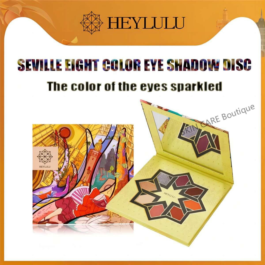 HEYLULU SEVILLE ELGHT COLOR EYE SHADOW DISC trang điểm mắt Bảng Phấn Mắt 8 Màu Ánh Ngọc Suốt Kèm Cọ Trang Điểm Tiện Lợi