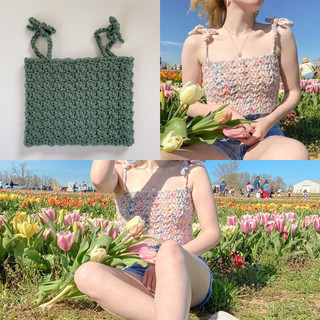 Thera Crochet-áo croptop cột dây vai basic