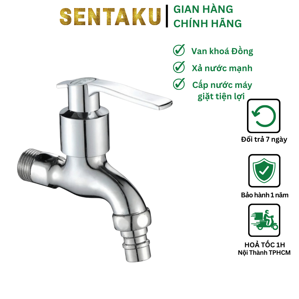 Vòi nước hồ xả nước mạnh Van Đồng Cao Cấp, có khớp nối Nhanh với ống cấp nước máy giặt - Sentaku