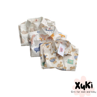 Áo sơ mi bé trai cộc tay chất liệu thô cotton mềm mát - Xuki