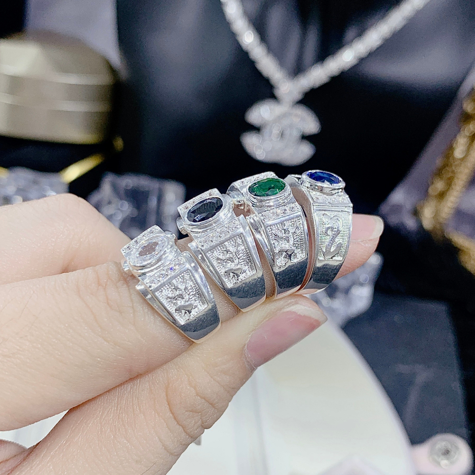Nhẫn Bạc Bé Trai Hột Oval Màu Đai Đại Bàng