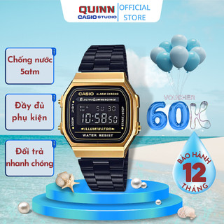 Đồng hồ unisex cas sio a168 black gold chống nước dây thép không gỉ bảo hành 12 tháng