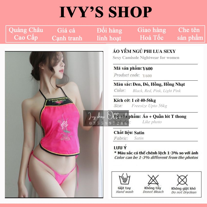 Áo yếm ngủ hoa sen Trung Hoa Satin thêu hoa sang chảnh Y600 - Ivyshop thanh lý