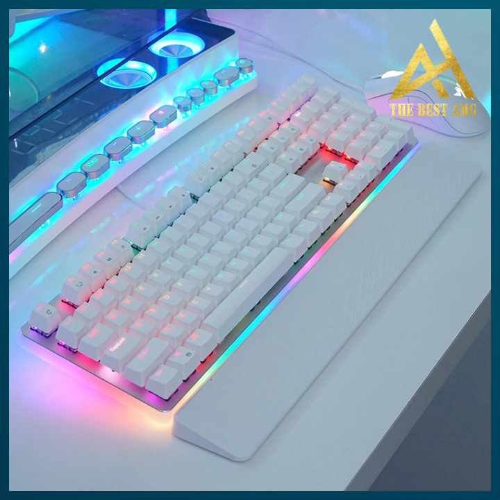 Bàn Phím Gaming Có Dây Led RGB Kèm Kê Tay Royal Kludge RK918 Màu Trắng - Bàn Phím Cơ Máy Tính Laptop Thiết Kế Cực Đẹp