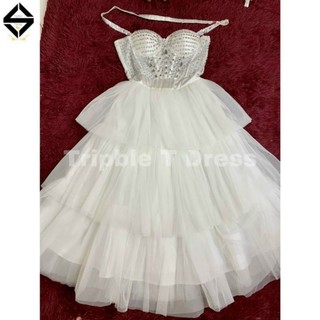 ĐẦM XÒE TRỄ VAI ĐÍNH ĐÁ