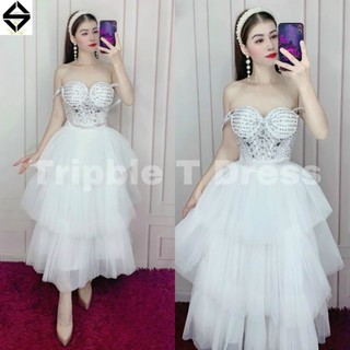 ĐẦM XÒE TRỄ VAI ĐÍNH ĐÁ