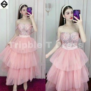 ĐẦM XÒE TRỄ VAI ĐÍNH ĐÁ