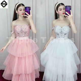 ĐẦM XÒE TRỄ VAI ĐÍNH ĐÁ